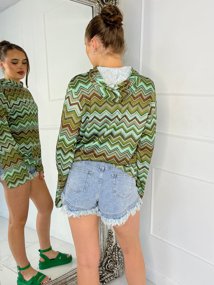 Crochet Print Hoodie - Green Crochet