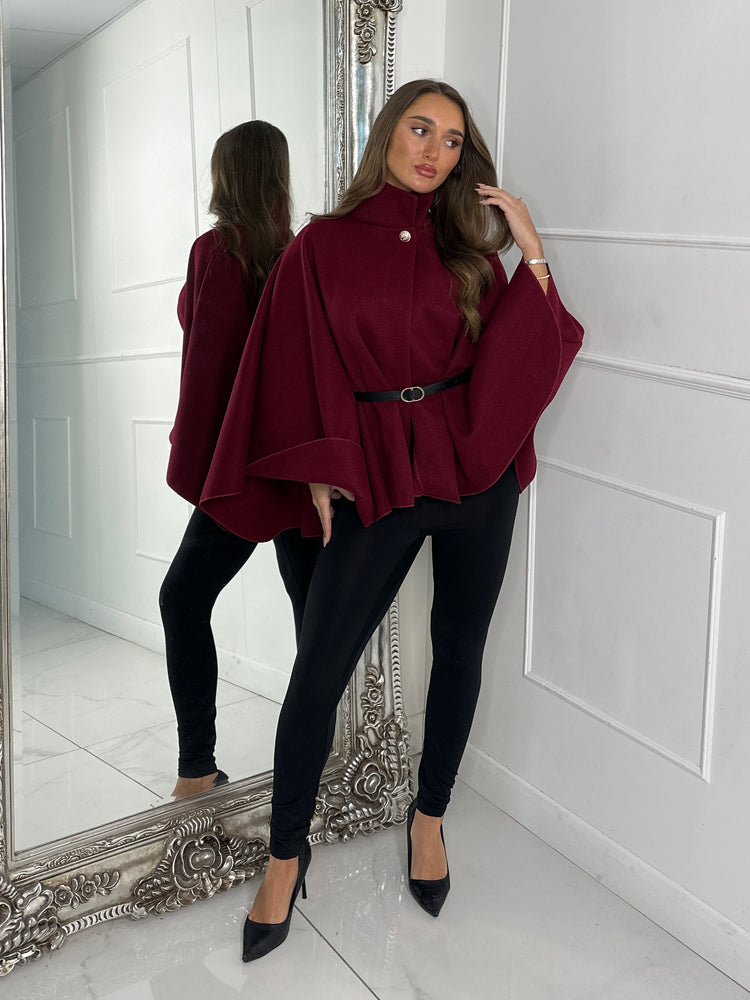 Belted Cape Jacket - Wine