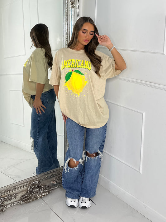 Lemon Print T-Shirt - Beige