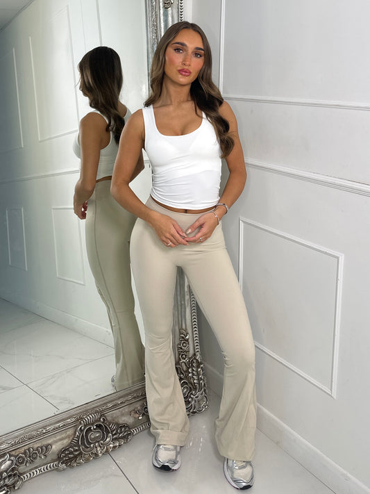 Sculpt Energy High Waist Flares With Ruche Bum - Light  Beige