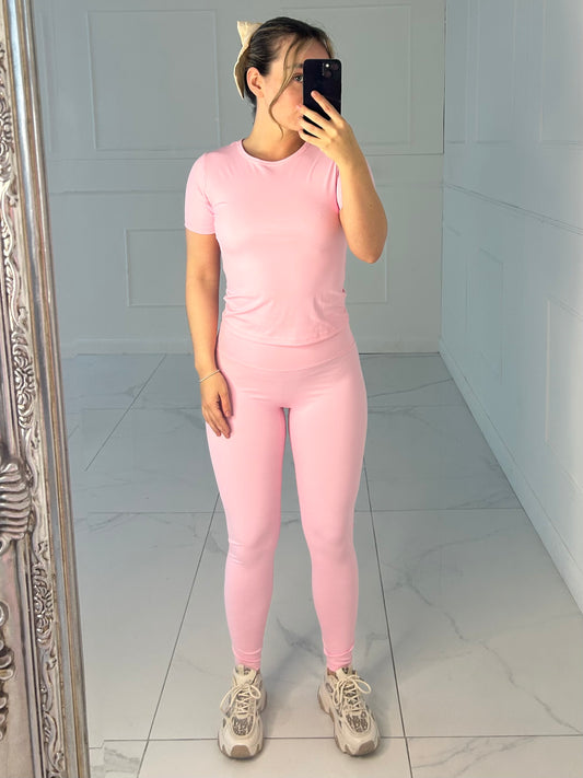 Training Top & Sculpt Energy Leggings Gym Set - Baby Pink