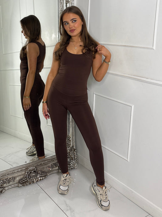 Second Skin Tank Top & Sculpt Panel Leggings - Brown