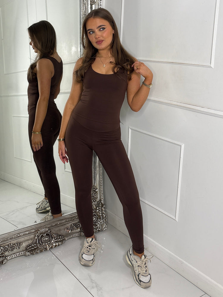 Second Skin Tank Top & Sculpt Panel Leggings - Brown