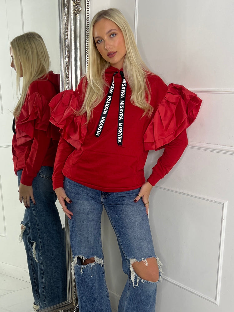 Extreme Frill Oversized Hoodie- All Red