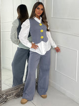 3 Piece Knitted Waistcoat & Shirt Set - Charcoal