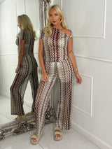 ZigZag Gold Buckle Top & Wide Leg Pants Co-ord - Brown ZigZag