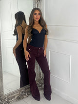 Pocket Back Detail Flared Jeans- Wine