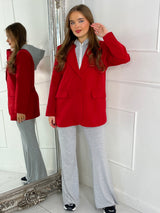 Oversized Blazer With Grey Attached Hood - Red