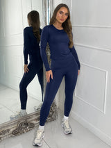 Long Sleeve Gym Top & Sculpt Leggings Set - Navy