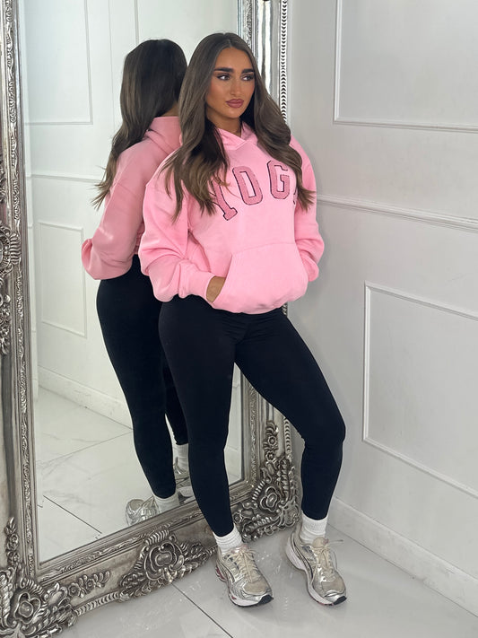 YOGA Textured Slogan Hoodie - Pink