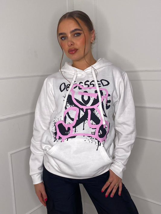 Obsessed Teddy Print Hoodie - White