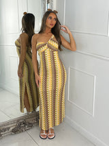 Crochet One Shoulder Dress - Yellow Multi