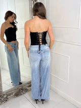 Bandeau Lace Detailed Corset Top - Black