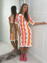 Multi Coloured Collar Detail Crochet Dress - White/Pink/Yellow