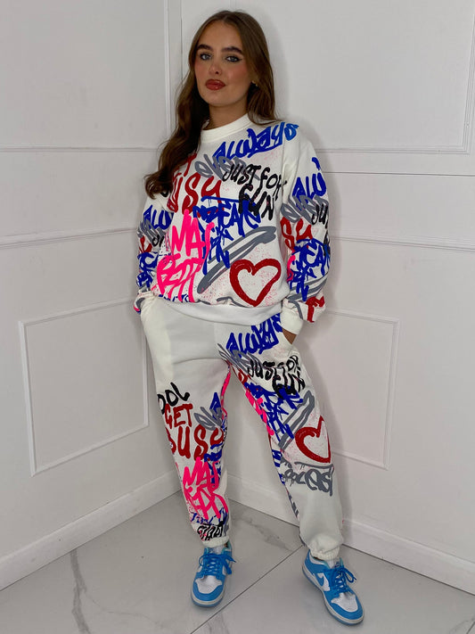 Graffiti Print Tracksuit - White