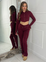 Corset detail hooded top & Ruche Back pocket Joggers Set - Wine