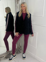 Oversized padded shoulder Blazer - Black With Wine Stripe