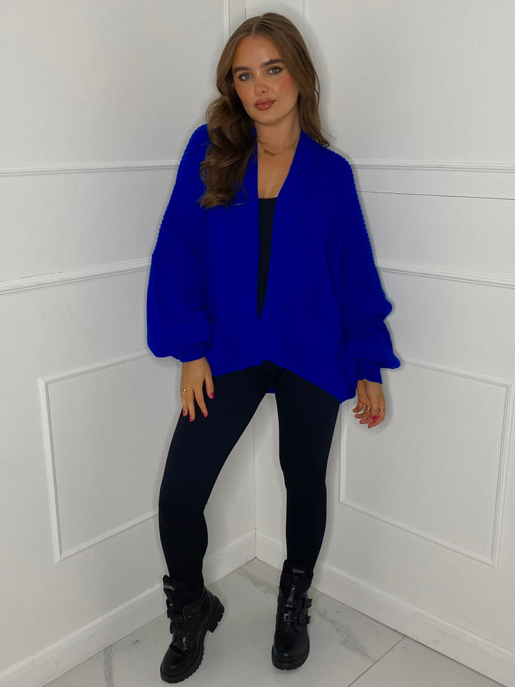 Balloon Sleeve Knitted Cardigan - Royal Blue