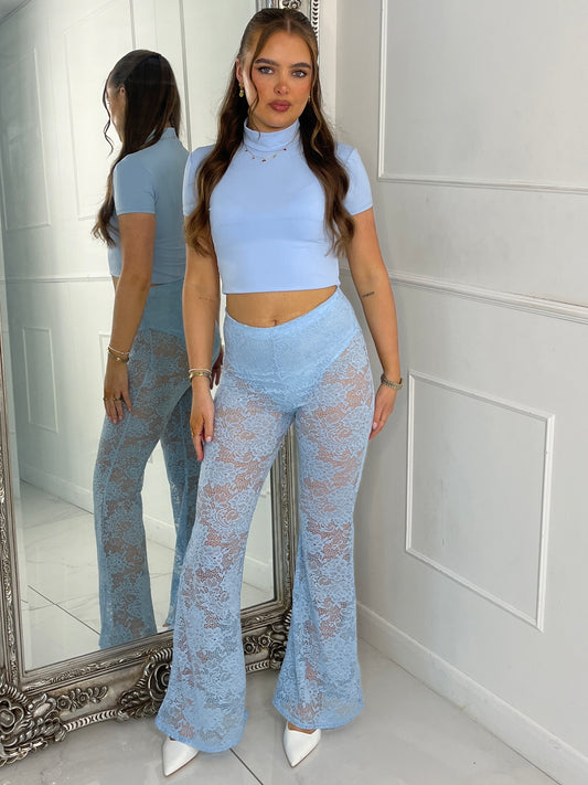 Built In Baby Blue Knicker Underlayer Lace Flares -  Baby Blue