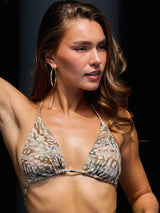 Cross Over Tie Waist Detail Bikini - Grey/Brown Swirl