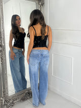Amara Lace/Pu Corset Top - Black