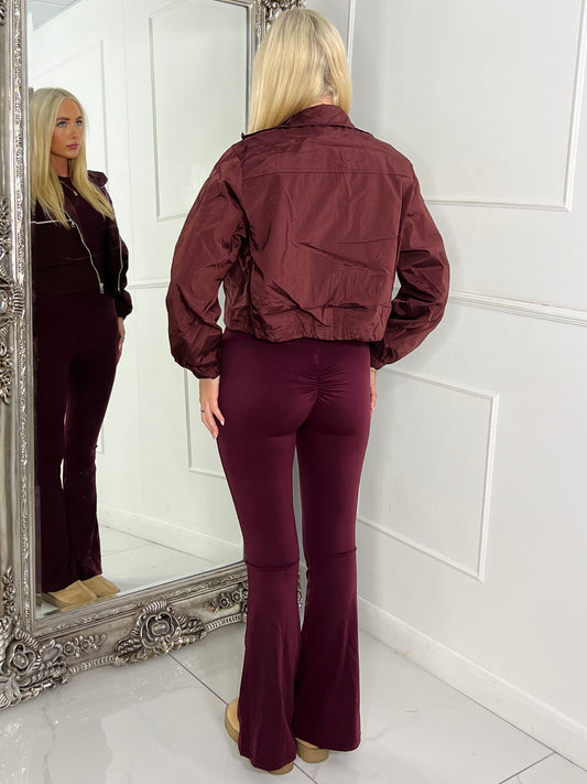 Double pocket Detail Cropped Jacket - Wine