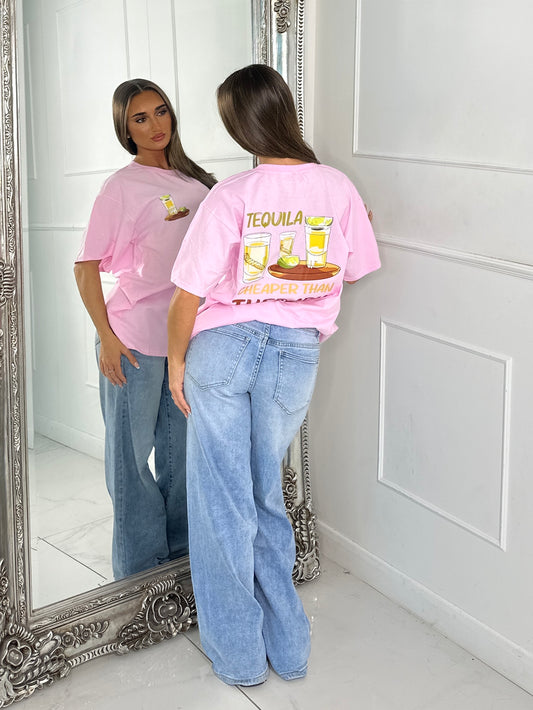 Tequila Therapy Print Tee - Baby Pink