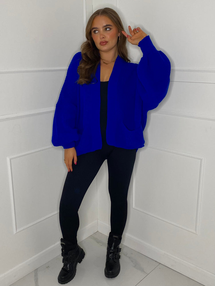 Balloon Sleeve Knitted Cardigan - Royal Blue