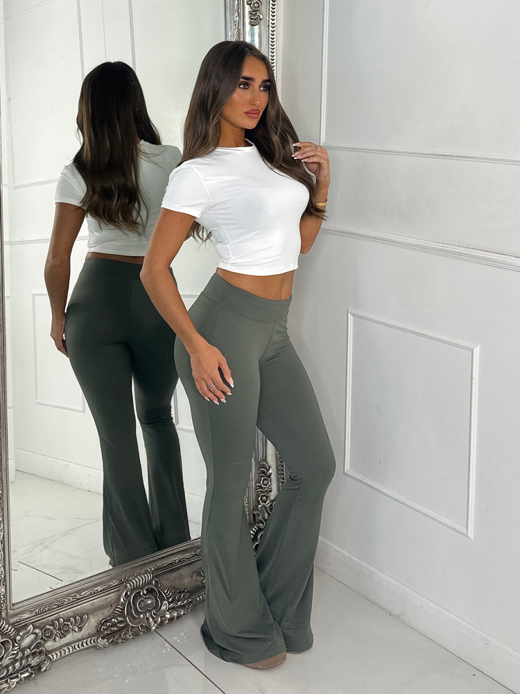 High Waisted Soft Touch Flares - Khaki