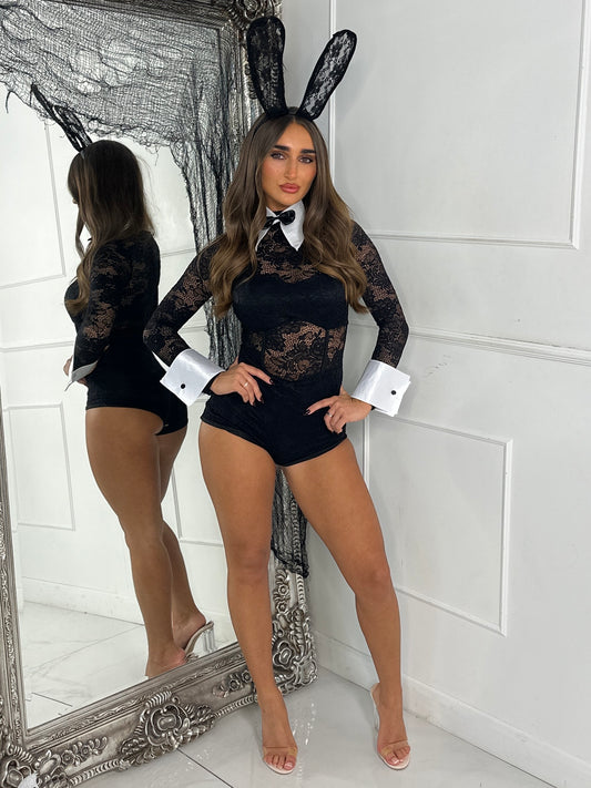 Underlayer Detail Lace Playsuit - Black