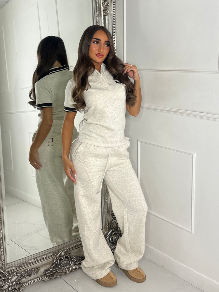 Soft Cotton Varsity Number Detail Matching Shirt & Straight Leg Joggers Set - Oatmeal