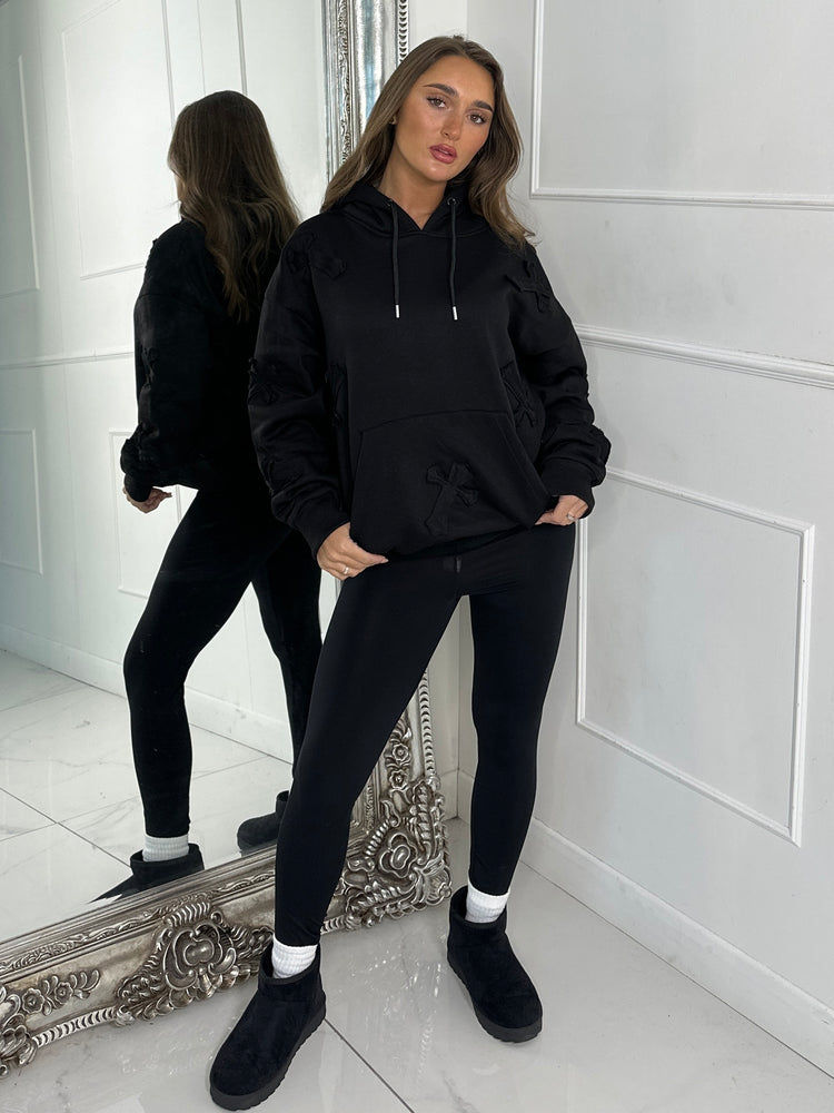 Embroidered Cross Hoodie - Black