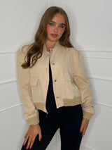 Cropped Pocket Detail Bomber Jacket -Beige