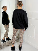 Leopard Print Teddy Oversized Sweatshirt - Black