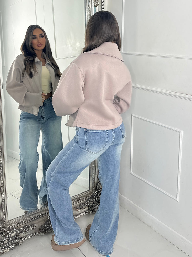 Zip Up Oversized Collar Jacket - Dove Grey