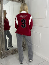 Varsity Slogan Detail Rugby Style Top - Red/Multi
