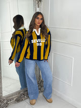 ‘Seville 98’ Striped Varsity Jumper - Yellow/Navy
