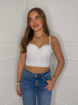 Embellished Padded Cup Crop Corset - White Style 3