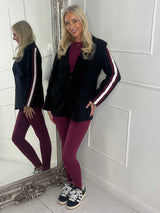 Oversized padded shoulder Blazer - Black With Wine Stripe