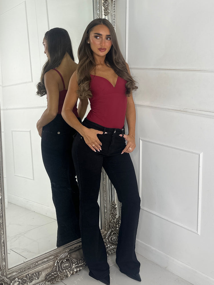 Pocket Back Detail Flared Jeans- Black