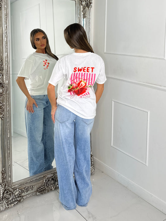 Sweet Goodness Strawberry Print Tee - White