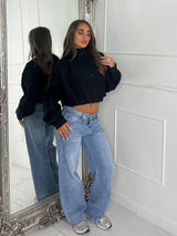 Mila Cropped Balloon Sleeve Jacket - Black