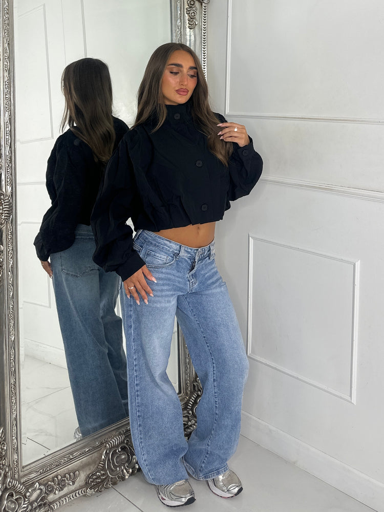 Mila Cropped Balloon Sleeve Jacket - Black