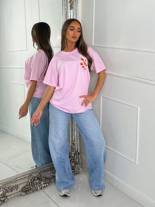Sweet Goodness Strawberry Print Tee - Baby Pink