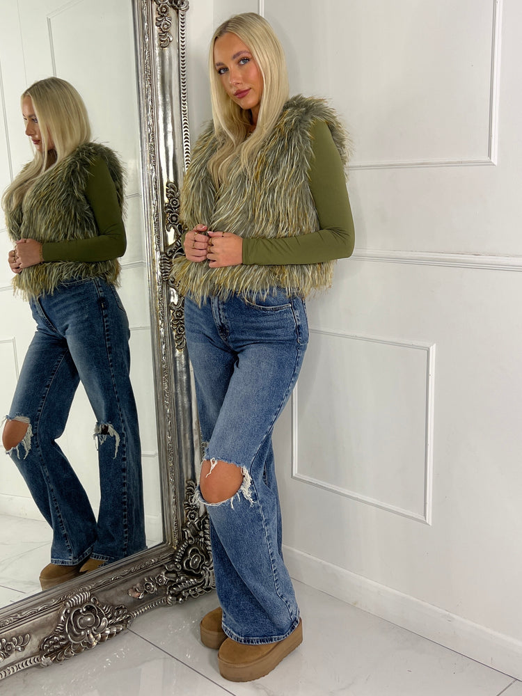 Faux Fur Gilet - Khaki