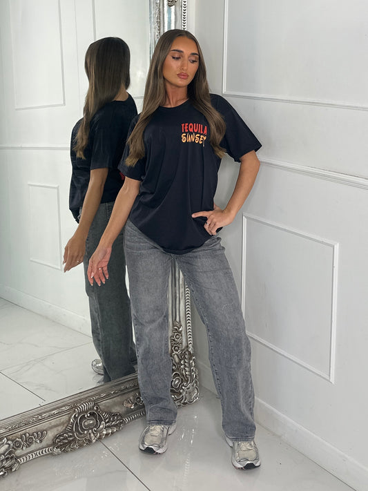 Tequila Sunset Print Tee - Black