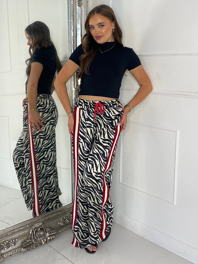 Zebra Print Wide Leg Pants - Black/White 2 Stripe