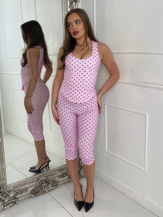 Polka Dot Corset & Capri Set - Baby Pink