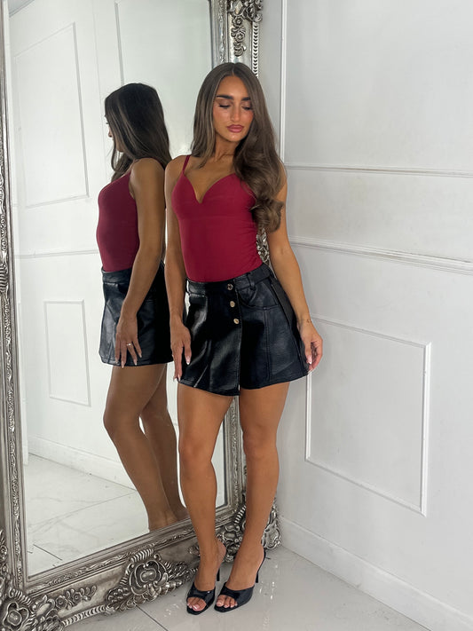 Alessia Faux Leather Skort - Black