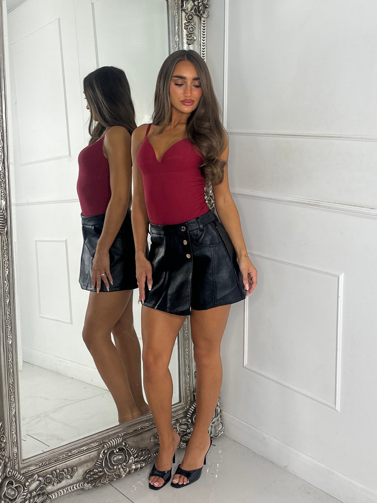 Alessia Faux Leather Skort - Black